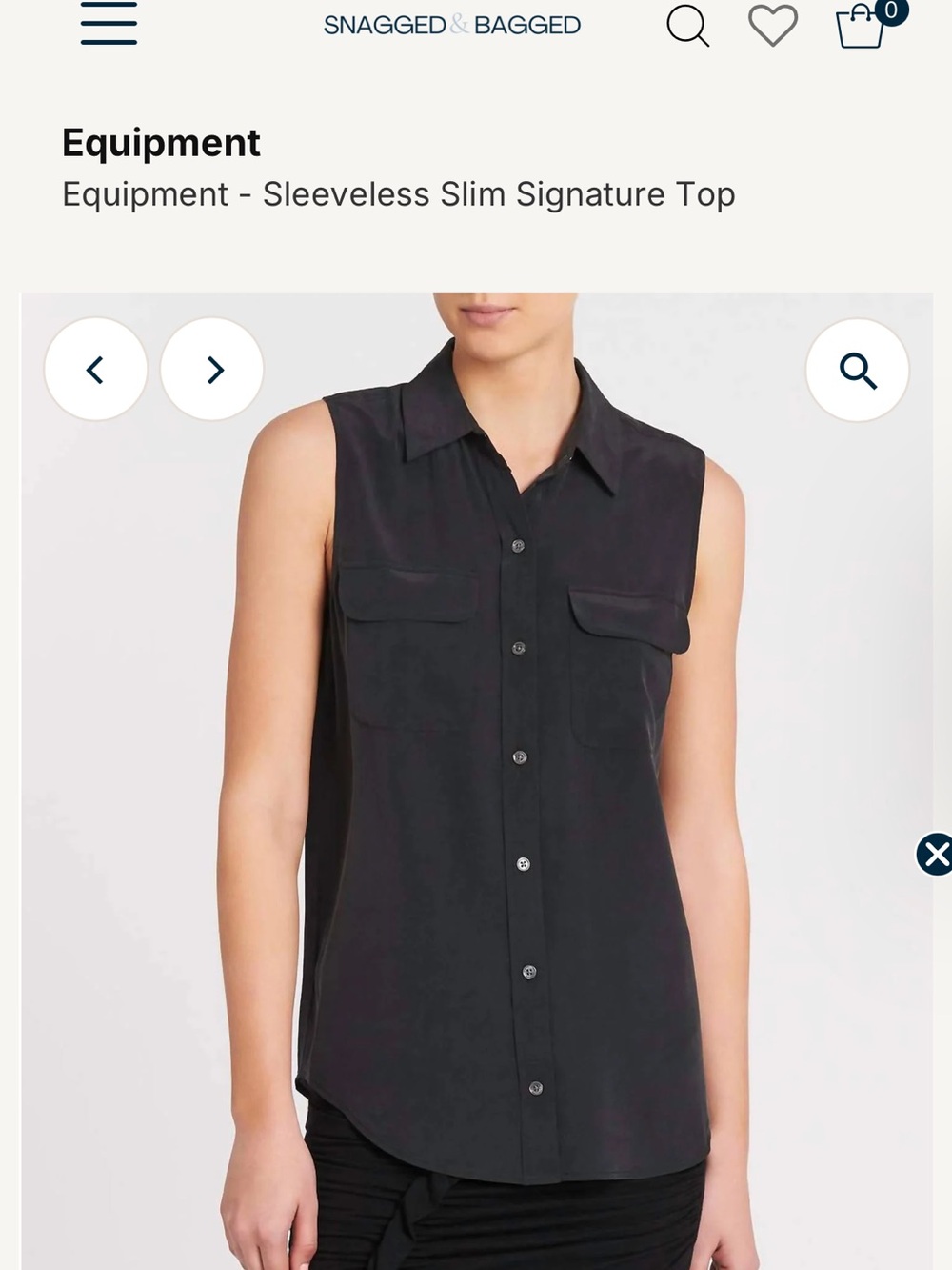 Equipment Black Sleeveless Button-Down Shirt